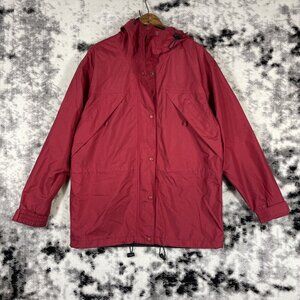 Cabelas Rain‎ Jacket Mens Size Small Red Full Zip Snap Up Hooded Outdoors Gorp